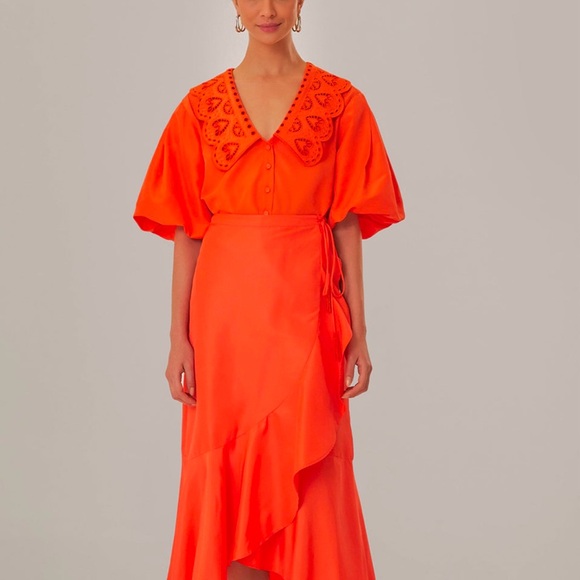 Farm Rio Orange Richelieu Collar Shirt XL - Picture 5 of 8